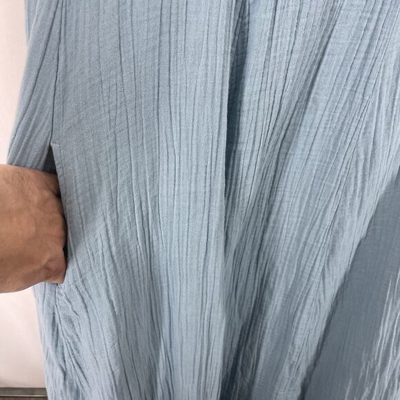 Tulip Size S Gauze Midi Dress Sleeveless Pockets Blue Scoop Neck Solid Cotton - Picture 5 of 9